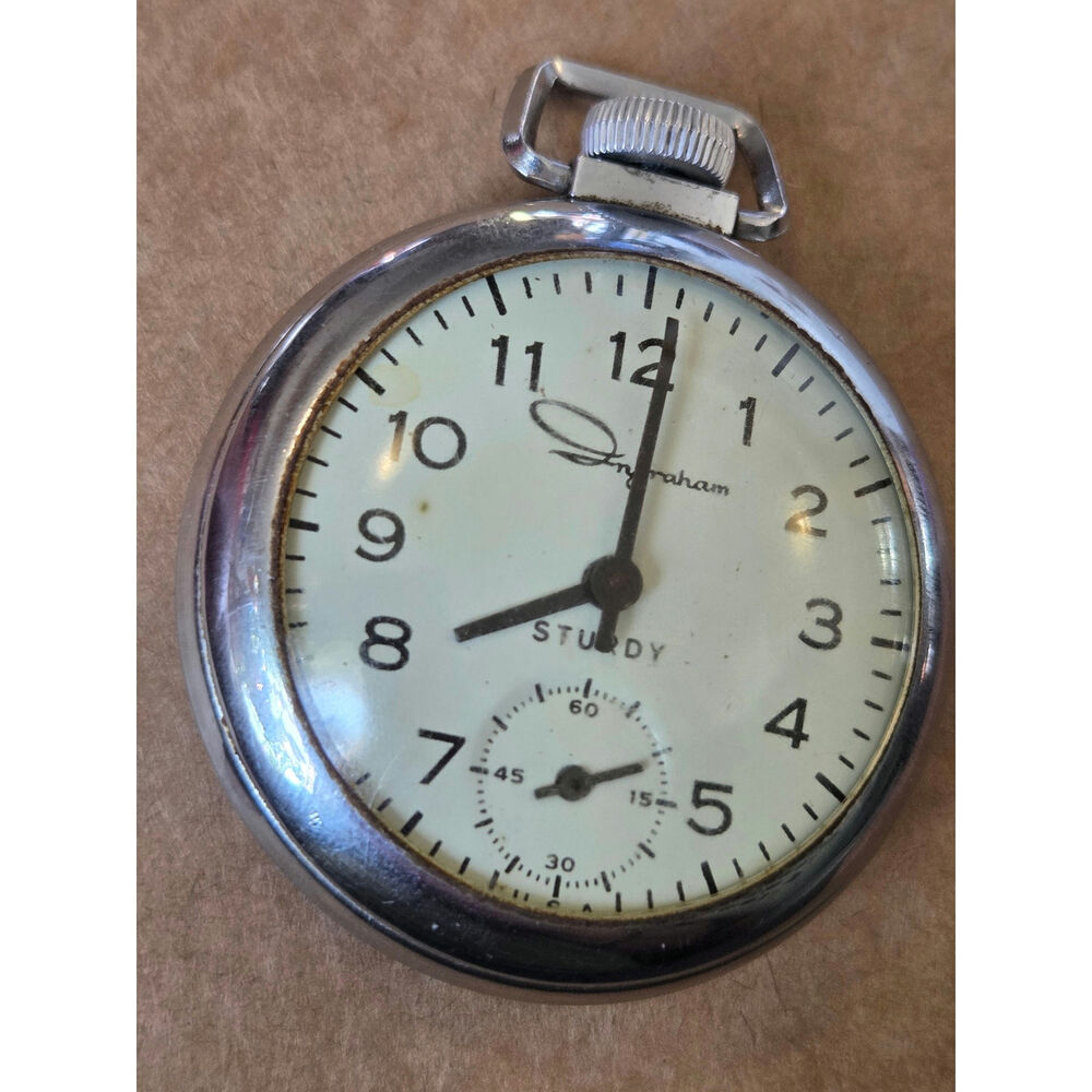 Vintage Ingraham Sturdy Pocket Watch 50mm Mechanical Manual Wind USA Running